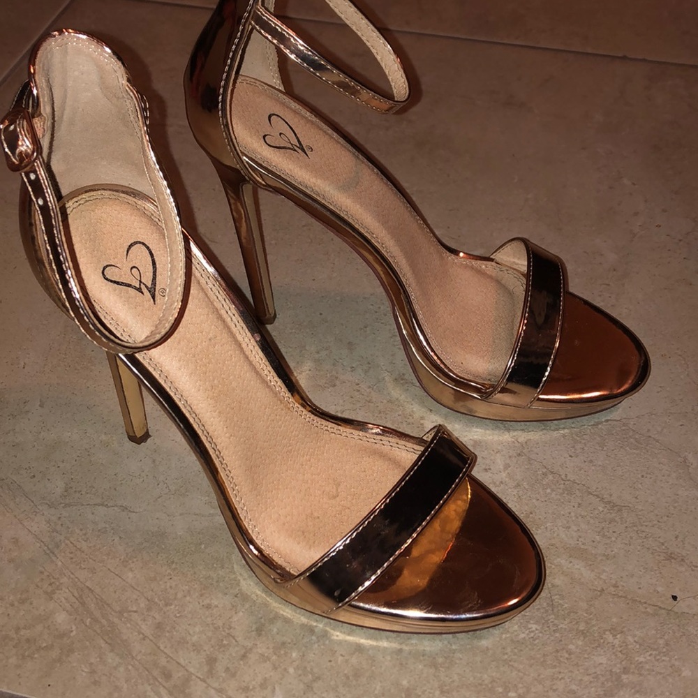 Rose Gold Two Strap Heels w/ Platform